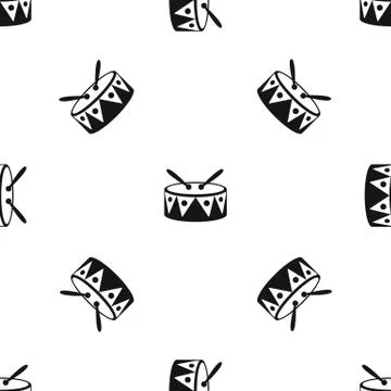 Drum and drumsticks pattern seamless black Stock Illustration