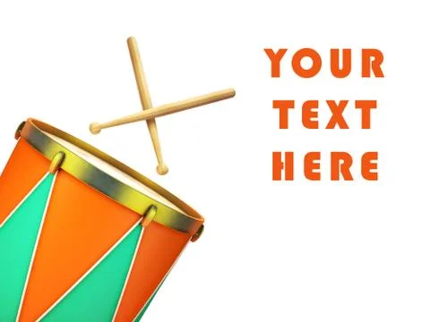 Drum and drumsticks on white background Stock Illustration