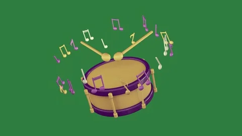 A drum and musical notes on green screen an image of with music flying around Stock Footage 335938339