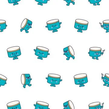 Drum character with sticks. Seamless pattern. Stock Illustration