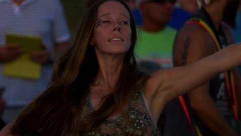 Drum Circle At Sunset Close Up of dancer Stock Footage 90006821