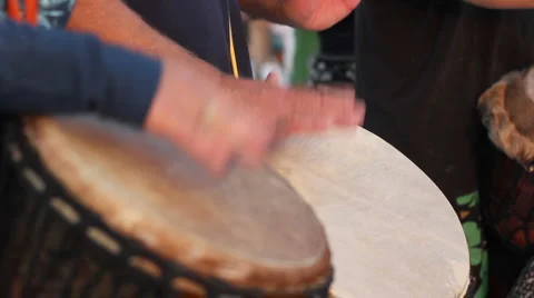 Drum circle at sunset close up drummers Stock Footage 959686