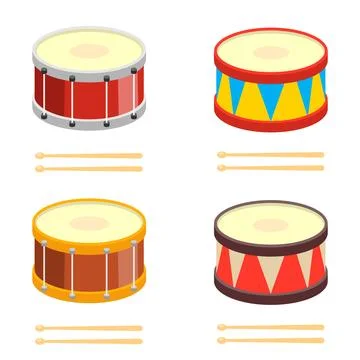 Drum, drum cartoon icons set. Vector, cartoon illustration. Stock Illustration