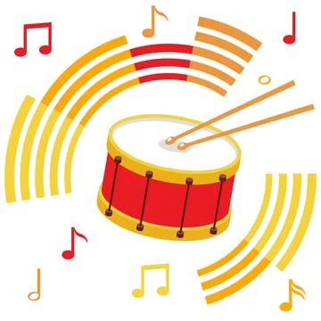 Drum, drum icon with notes isolated on white background. Vector, cartoon イラスト素材