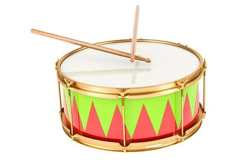 Drum with drumsticks, marching drum. 3D rendering Illustrazione stock