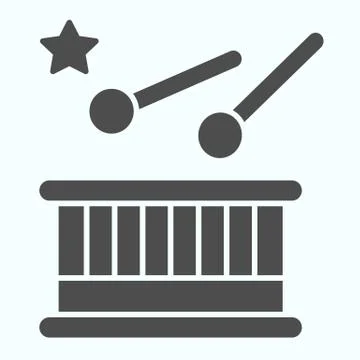 Drum with drumsticks solid icon. Musical percussion instrument vector Illustrazione stock