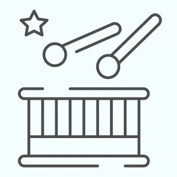 Drum with drumsticks thin line icon. Musical percussion instrument vector 스톡 일러스트