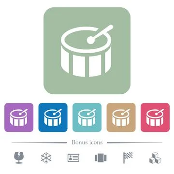 Drum flat icons on color rounded square backgrounds Stock Illustration