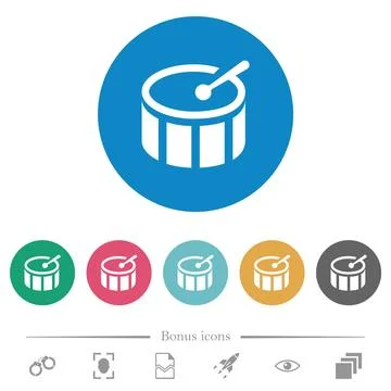 Drum flat round icons Stock Illustration