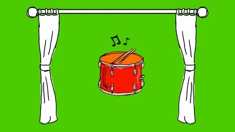 Drum - Hand-Drawn Animation - curtains white Stock Footage 98553092