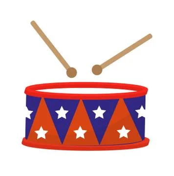 Drum icon, flat style. 4th july concept. Isolated on white background. Vect.. Stock Illustration