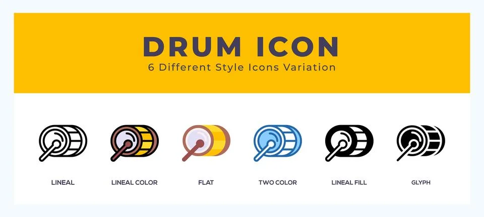 Drum icon set. Design elements for logo Stock Illustration