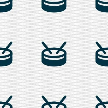 Drum icon sign. Seamless pattern with geometric texture. Vector Stock Illustration