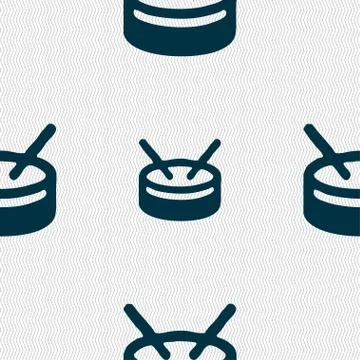 Drum icon sign. Seamless pattern with geometric texture. Vector Ilustración de archivo