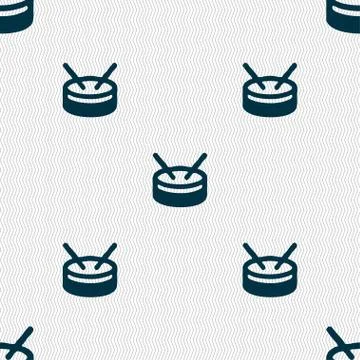 Drum icon sign. Seamless pattern with geometric texture. Vector Ilustración de archivo