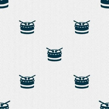 Drum icon sign. Seamless pattern with geometric texture. Vector Stock Illustration
