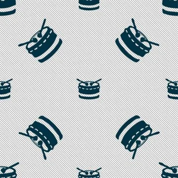 Drum icon sign. Seamless pattern with geometric texture. Vector Stock Illustration