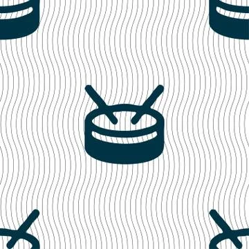 Drum icon sign. Seamless pattern with geometric texture. Vector Illustrazione stock