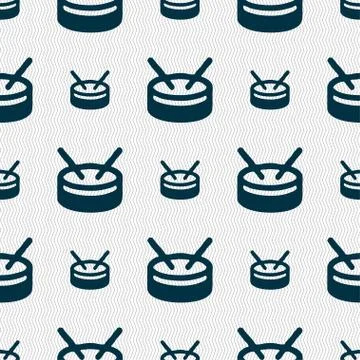 Drum icon sign. Seamless pattern with geometric texture. Vector Stockillustratie