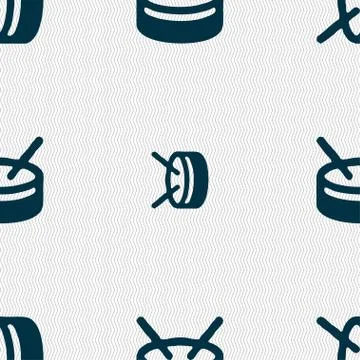 Drum icon sign. Seamless pattern with geometric texture. Vector Stock Illustration