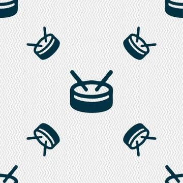 Drum icon sign. Seamless pattern with geometric texture. Vector Stock Illustration