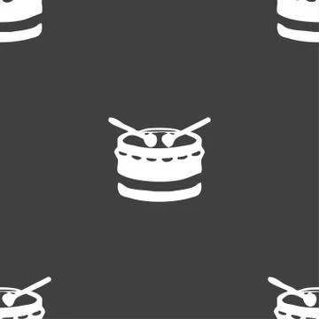 Drum icon sign. Seamless pattern on a gray background. Vector Stock Illustration
