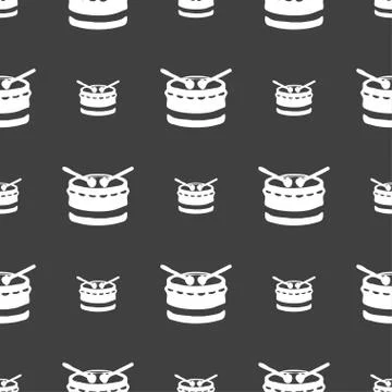 Drum icon sign. Seamless pattern on a gray background. Vector Illustrazione stock