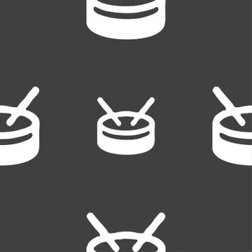 Drum icon sign. Seamless pattern on a gray background. Vector Stock Illustration