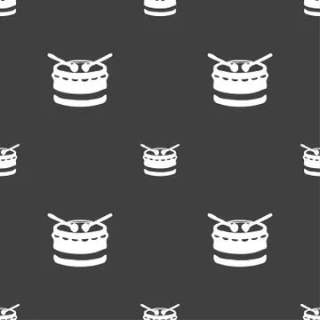 Drum icon sign. Seamless pattern on a gray background. Vector Illustrazione stock