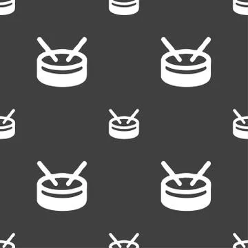 Drum icon sign. Seamless pattern on a gray background. Vector Stock Illustration