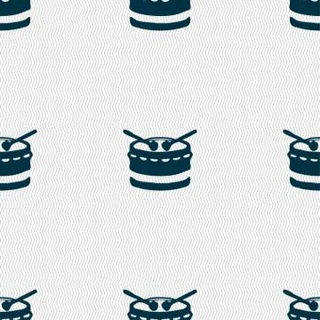 Drum icon sign. Seamless pattern with geometric texture. Illustrazione stock