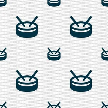 Drum icon sign. Seamless pattern with geometric texture. Ilustración de archivo
