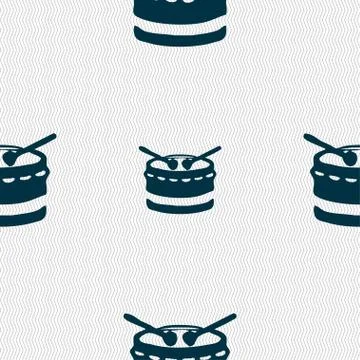 Drum icon sign. Seamless pattern with geometric texture. Illustrazione stock