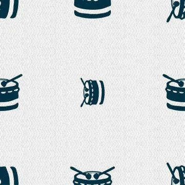 Drum icon sign. Seamless pattern with geometric texture. Stockillustratie