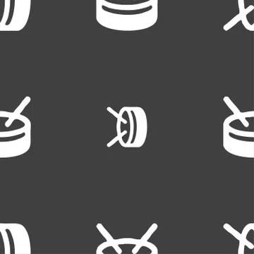 Drum icon sign. Seamless pattern on a gray background. Stock Illustration