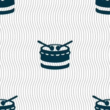 Drum icon sign. Seamless pattern with geometric texture. Ilustración de archivo