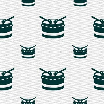 Drum icon sign. Seamless pattern with geometric texture. Stock Illustration