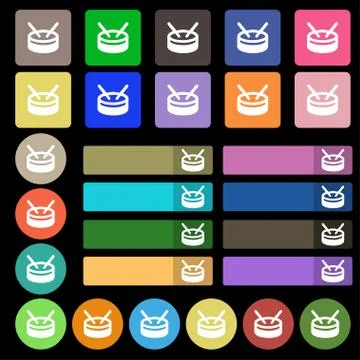 Drum icon sign. Set from twenty seven multicolored flat buttons. Vector Illustrazione stock