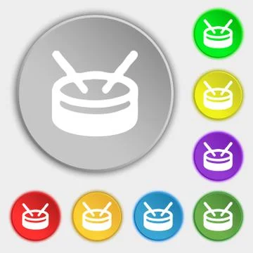 Drum icon sign. Symbol on five flat buttons. Vector Illustrazione stock