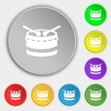 Drum icon sign. Symbol on five flat buttons. Vector Illustrazione stock