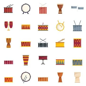 Drum icons set flat vector. Instrument music Illustrazione stock