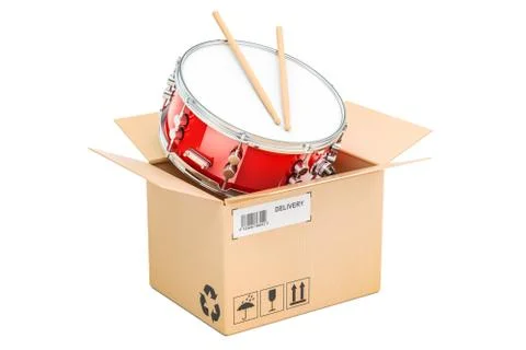 Drum inside parcel, delivery concept. 3D rendering Stock Illustration