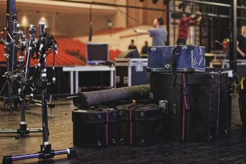 Drum Kit in cases after show Stock Photos