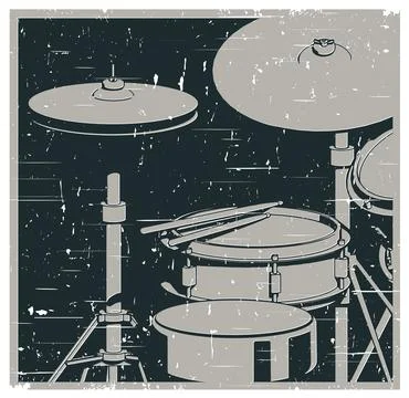 Drum kit close-up retro poster Stock Illustration