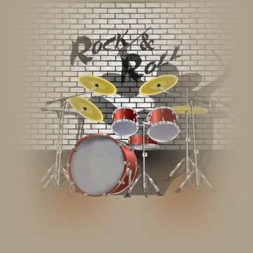 Drum kit drummer and shadow Stock Illustration