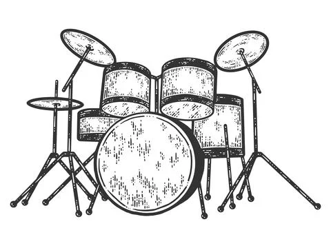 Drum kit. Engraving vector illustration. Sketch scratch Stock Illustration