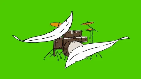Drum kit - Hand-Drawn Animation - feather white Video stock 98555096