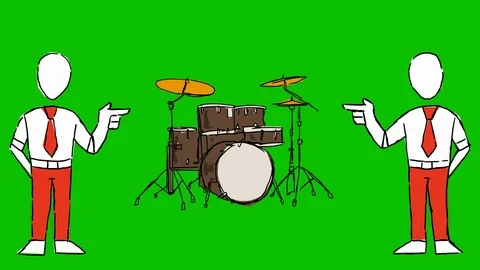 Drum kit - Hand-Drawn Animation - men pointing red Stock Footage 98555252