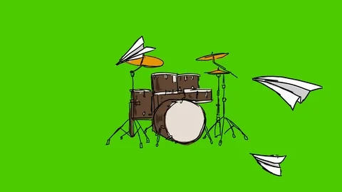 Drum kit - Hand-Drawn Animation - paper plane white Video stock 98555270