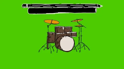 Drum kit - Hand-Drawn Animation - pencil note black Stock Footage 98555290
